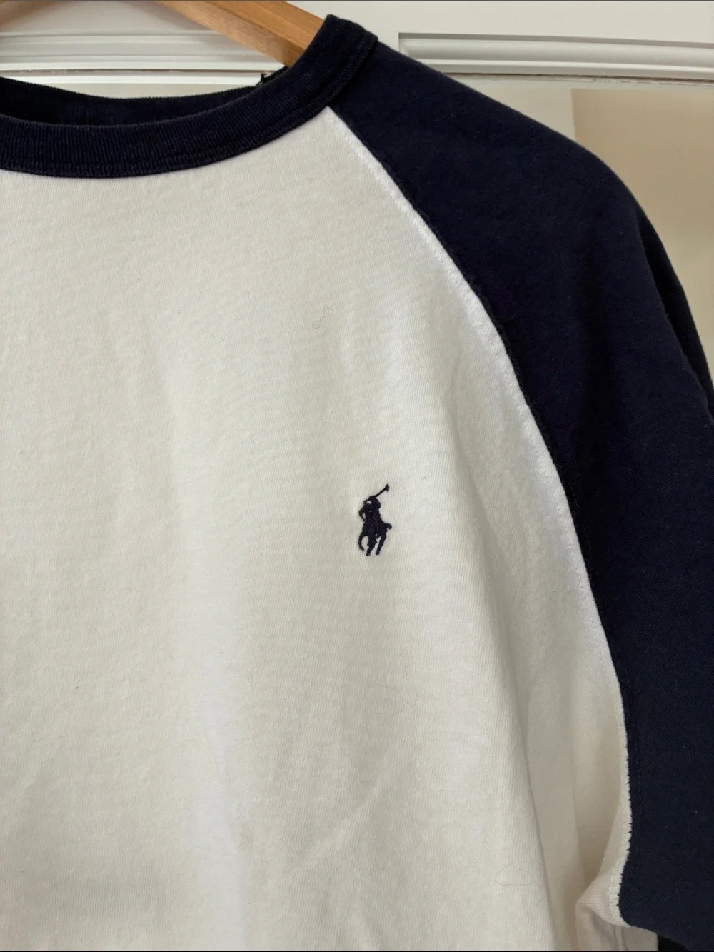Ralph Lauren White Body Navy Raglan Long-Sleeve Crewneck